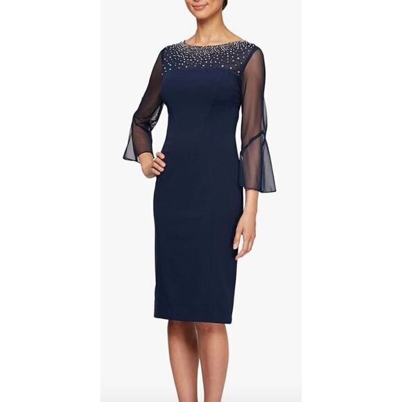 Alex Evenings Women's Short Shift Dress with Embellished Illusion Detail NWT Siz